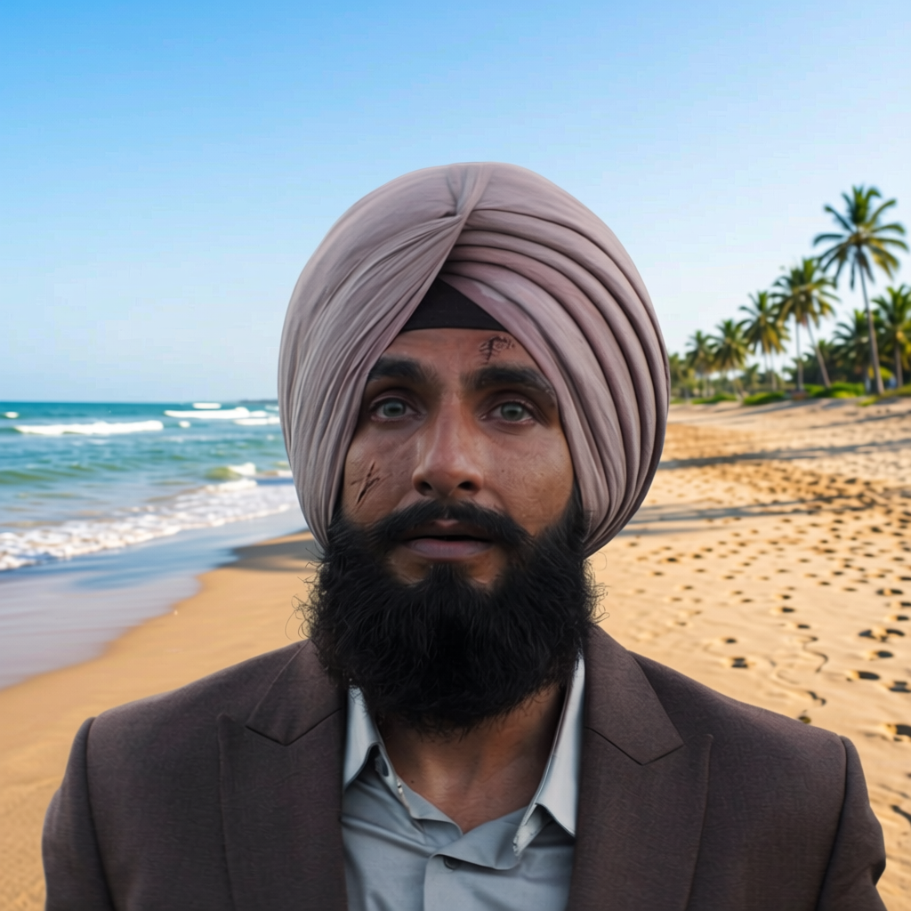 please remove the text from the image and turn the grass into the beach
