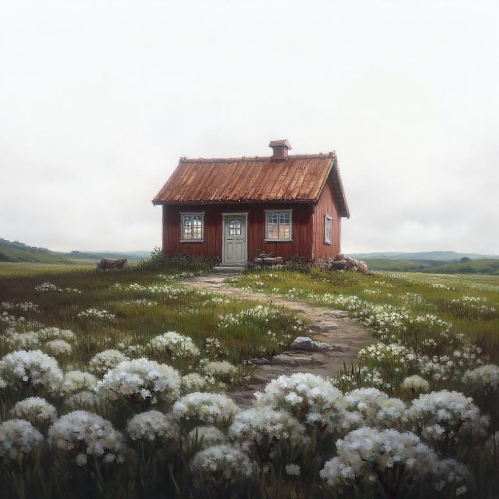 a cozy cottage in a sunny meadow